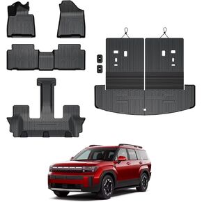 Floor Mats for 2024 2025 2026 Hyundai Santa Fe 6-Seat/7-Seat (Fit Hybrid and Fuel), All Weather TPE Floor Mat and 2-in-1 Cargo Mat with Backrest Mat for Santa Fe Accessories in Kuwait