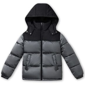 معطف شتوي للأولاد من SOLOCOTE ثقيل الوزن مقاوم للماء بقلنسوة مبطن منتفخ سميك ولامع ملابس خارجية للأطفال سترة شتوية in Kuwait