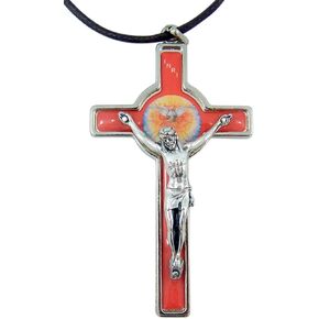 Silver Tone and Orange Enamel Crucifix Pendant, 3 Inch in Saudi Arabia