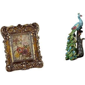Hand Carved Floral Peacock Photo Frame Sculpture Collection Elegant Tabletop Wall Mounted Antique Picture Holder Ornament for Office Dorm Home Bedroom in Saudi Arabia