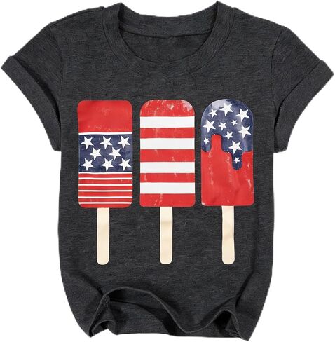 QLIPIN Boys 4th of July Shirt: Kids American Flag Shirts Patriotic Shirt USA Flag Popsicle Graphic Short Sleeve Tee in Saudi Arabia