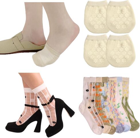 نصف جوارب بدون عرض 4 أزواج من الجوارب لأصابع القدم والبغال والجوارب الشفافة للنساء 6 أزواج in Kuwait