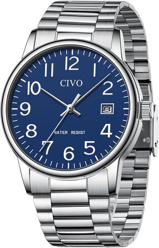 CIVO Watches for Men Analog Quartz: Waterproof Watch with Numeral Dial Easy to Read for Seniors Low-Vision - Black Dress Mens Wrist Watch Stainless Steel - Gifts for Husband Father at Birthday in Kuwait