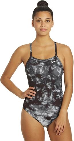 Nike Women's Hydrastrong Tie Dye Crossback One Piece Swimsuit Black, 26 in Saudi Arabia