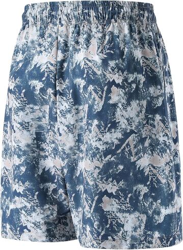 Men's Casual Shorts - Breathable Athletic Fit Short Pants with Abstract Graphic Print and Adjustable Drawstring - Blue in Saudi Arabia