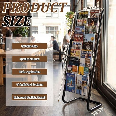 Zonon 57" Magazine Rack Floor Holder 18 Pockets Tiered Display Holder Floor Standing Brochure Display Stand for Books Newspaper Catalogs Libraries Retail Stores Shop Exhibitions Office in Saudi Arabia