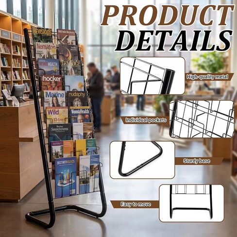 Zonon 57" Magazine Rack Floor Holder 18 Pockets Tiered Display Holder Floor Standing Brochure Display Stand for Books Newspaper Catalogs Libraries Retail Stores Shop Exhibitions Office in Saudi Arabia