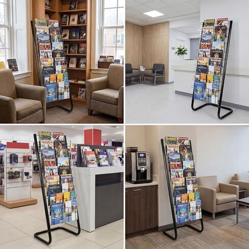 Zonon 57" Magazine Rack Floor Holder 18 Pockets Tiered Display Holder Floor Standing Brochure Display Stand for Books Newspaper Catalogs Libraries Retail Stores Shop Exhibitions Office in Saudi Arabia