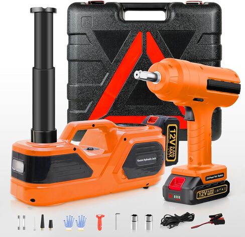 5 ton Cordless Electric car Jack kit with Hydraulic Lift,Lithium Battery & Double Cylinder air Pump & LCD Touch Screen - Portable car Jack and Stand kit Includes Impact Wrench in Saudi Arabia