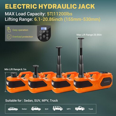 5 ton Cordless Electric car Jack kit with Hydraulic Lift,Lithium Battery & Double Cylinder air Pump & LCD Touch Screen - Portable car Jack and Stand kit Includes Impact Wrench in Saudi Arabia