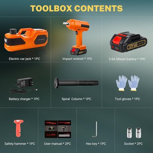 5 ton Cordless Electric car Jack kit with Hydraulic Lift,Lithium Battery & Double Cylinder air Pump & LCD Touch Screen - Portable car Jack and Stand kit Includes Impact Wrench in Saudi Arabia