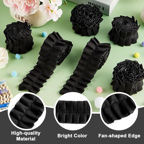 6 Rolls 40 Ft Ruffled Bulletin Board Borders Back to School Classroom Decor Fabric Trims DIY Border Crafts for Farmhouse Teacher Supplies First Day of School Party Decorations(Black) in Saudi Arabia