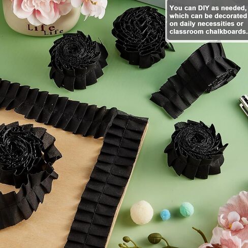 6 Rolls 40 Ft Ruffled Bulletin Board Borders Back to School Classroom Decor Fabric Trims DIY Border Crafts for Farmhouse Teacher Supplies First Day of School Party Decorations(Black) in Saudi Arabia