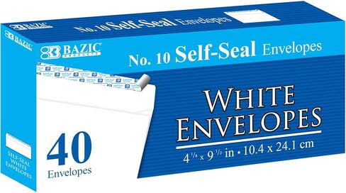 BAZIC #10 Self-Seal White Mailing Envelope 4 1/8 x 9 1/2, Safe Quick Closure, No Window, Peel & Seal (40/Pack) in Saudi Arabia