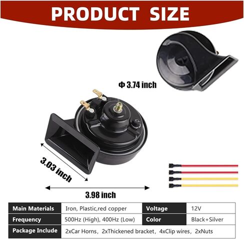 12V Black Snail Horn 120dB Waterproof Dual Tone Compatible with Car Motorcycle Truck Heavy Design 50,000 Cycles Life Tested in Saudi Arabia