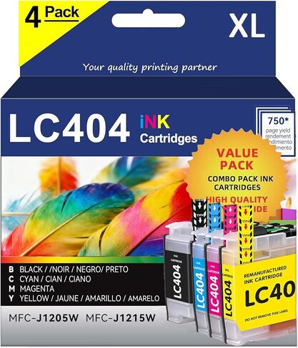 استبدال خراطيش الحبر LC404 لخرطوشة حبر Brother LC 404 ذات إنتاجية قياسية للألوان متوافقة مع الطابعة MFC-J1205W MFC-J1215W MFC-J1205W XL (4 عبوات، 1 أسود 1 سماوي 1 أرجواني 1 أصفر) in Kuwait