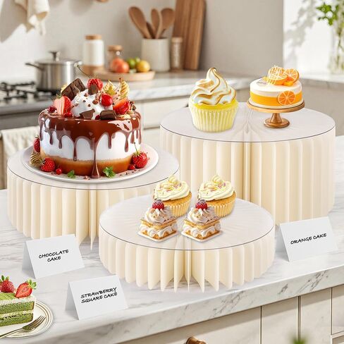 4 Pcs Buffet Risers Food Risers for Buffet Table Premium High-Density Cardboard Risers Display Stands Cake Stands Cylinder Stands for Party Pedestal Cake Stand Dessert Table Display Set Cupcake Stands in Saudi Arabia