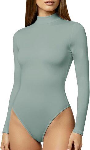 YOGINGO Women's Long Sleeve Mock Turtle Neck Bodysuits Tops Going Out Body Suits for Women Fashion Basic Leotards Jumpsuit in Kuwait