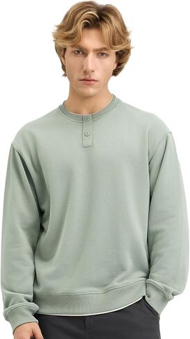 Henley Layered Sweatshirt Midweight French Terry 10.6 oz. Cotton Blend Crewneck Pullover for Men Women Unisex in Saudi Arabia