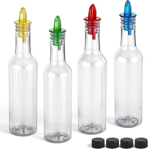 Tioncy 10 Sets 15oz Plastic Liquor Bottles with Pourers Sets 10 Plastic Long Neck Bottles with Pourer and Caps, Syrup Bottles Juice Pourer Bottle Reusable Leakproof Bottle for Home Party Bar (Black) in Kuwait