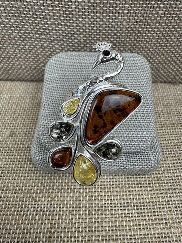 Sterling Silver Multicolor Baltic Amber Peacock Cocktail Ring – Adjustable Open Shank in Saudi Arabia