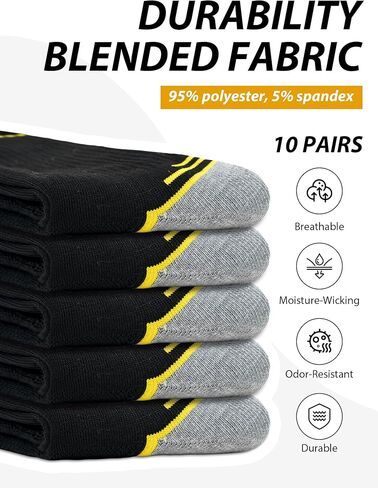 Hellomamma Mens Crew Long Socks: 10 Pairs Breathable Seamless Long Socks for Adult Daily Work and Practical Comfortable Gift in Saudi Arabia
