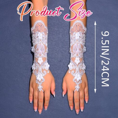Latious Fingerless Flower Lace Gloves White Wedding Gloves Pearl Bridal Accessories for Women and Brides in Saudi Arabia