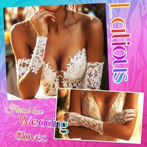 Latious Fingerless Flower Lace Gloves White Wedding Gloves Pearl Bridal Accessories for Women and Brides in Saudi Arabia