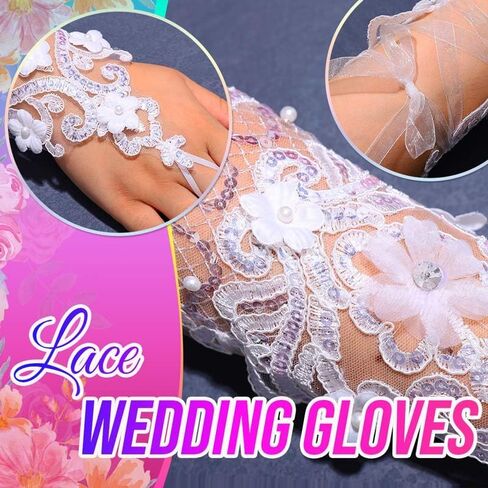 Latious Fingerless Flower Lace Gloves White Wedding Gloves Pearl Bridal Accessories for Women and Brides in Saudi Arabia