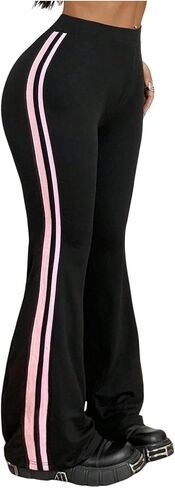 Milumia Women's Y2k Striped Flare Leggings High Waisted Skinny Bell Bottom Pants Streetwear in Saudi Arabia