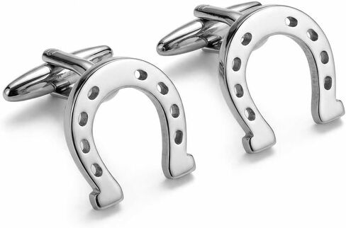 Men’s Lucky Horseshoe Cufflinks – Stainless Steel Equestrian-Themed Cuff Links with Gift Box & Polishing Cloth – Available in Silver & Gold in Kuwait