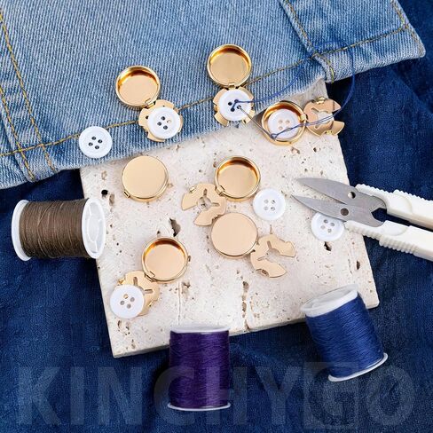 10 Set 18MM Flat Button Cover Blank Metal Shirt Cufflinks With 12.5MM/0.49" Sewing Buttons for DIY Craft (Gold) in Kuwait