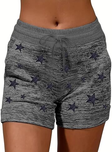 Womens Elastic High Waist Stars Print Plus Size Drawstring Slim Fit Summer Casual Workout Shorts in Saudi Arabia