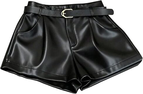 Women's A Line Leather Shorts Pleated Front High Waisted Wide Leg Mini Shorts Office Wear in Saudi Arabia