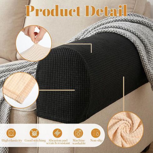 قطعتان من واقيات ذراع الأريكة، أغطية ذراع الأريكة مع تصميم مانع للانزلاق، غطاء أذرع الأريكة قابل للتمدد لحماية الأثاث ومنع خدش الحيوانات الأليفة in Kuwait