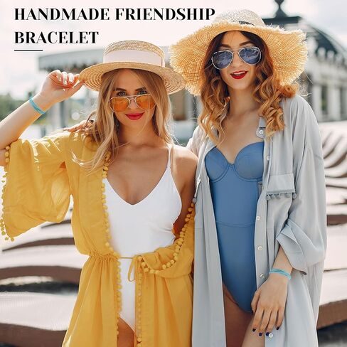 8Pcs Boho Surfer Bracelets Blue Anklets Handmade Braided Bracelet Adjustable Summer String Anklets Wax Coated Rope Woven Bracelet Waterproof Beach Bracelets for Women Men in Saudi Arabia