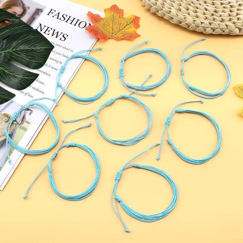 8Pcs Boho Surfer Bracelets Blue Anklets Handmade Braided Bracelet Adjustable Summer String Anklets Wax Coated Rope Woven Bracelet Waterproof Beach Bracelets for Women Men in Saudi Arabia