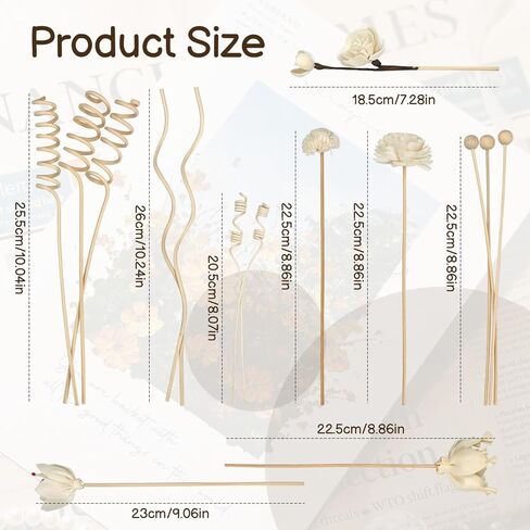 15 أعواد توزيع روائح القصب، أعواد قصب الروطان من الورق الطبيعي والزهور، مجموعة ناشرات أعواد القصب للحمام للمنزل والمكتب وديكور غرفة النوم in Kuwait