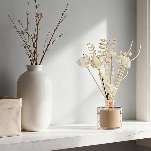 15 أعواد توزيع روائح القصب، أعواد قصب الروطان من الورق الطبيعي والزهور، مجموعة ناشرات أعواد القصب للحمام للمنزل والمكتب وديكور غرفة النوم in Kuwait