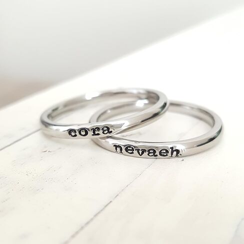 Stacking Name Ring Tiny 2mm Hand Stamped Hypoallergenic Stainless Steel Personalized in Saudi Arabia
