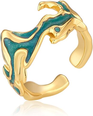 Ornaland 925 Sterling Silver Open Ring Adjustable Oil Drip Irregular Enamel Ring Finger Ring Joint Stackable Ring Jewellery Gifts for Women, Gold in Saudi Arabia
