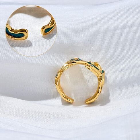 Ornaland 925 Sterling Silver Open Ring Adjustable Oil Drip Irregular Enamel Ring Finger Ring Joint Stackable Ring Jewellery Gifts for Women, Gold in Saudi Arabia