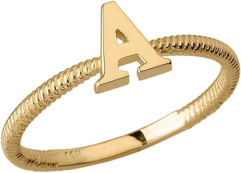 خاتم بتصميم حبل قابل للتكديس من الذهب الأصفر عيار 10 قيراط للنساء من الألف إلى الياء in Kuwait