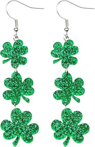 أقراط البرسيم الخضراء لعيد القديس باتريك للنساء، أقراط متدلية للحظ السعيد، إكسسوارات زينة عيد القديس باتريك الأيرلندي. in Kuwait