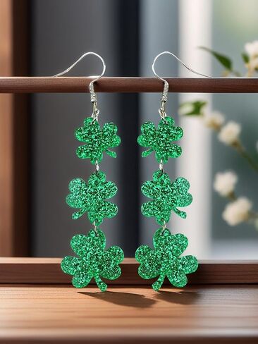 أقراط البرسيم الخضراء لعيد القديس باتريك للنساء، أقراط متدلية للحظ السعيد، إكسسوارات زينة عيد القديس باتريك الأيرلندي. in Kuwait