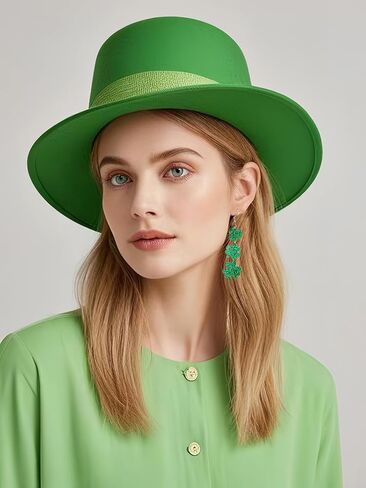 أقراط البرسيم الخضراء لعيد القديس باتريك للنساء، أقراط متدلية للحظ السعيد، إكسسوارات زينة عيد القديس باتريك الأيرلندي. in Kuwait