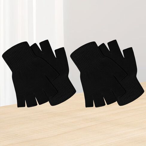 2 Pairs Half Finger Gloves - Knitted Fingerless Mittens for Men & Women in Saudi Arabia