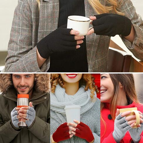 2 Pairs Half Finger Gloves - Knitted Fingerless Mittens for Men & Women in Saudi Arabia