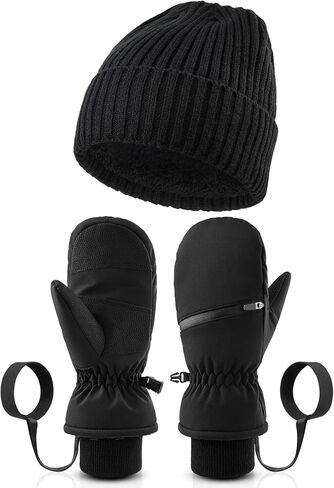 Braventure Winter Gloves Beanie Set: Men Women Warm Waterproof Touchscreen Ski Glove & Thermal Knit Hat for Skiing Running in Saudi Arabia