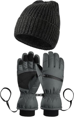 Braventure Winter Gloves Beanie Set: Men Women Warm Waterproof Touchscreen Ski Glove & Thermal Knit Hat for Skiing Running in Saudi Arabia